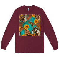 Burgundy western horse and sunflower seamless pattern Long Sleeve Tee - FaDigitalArtStudio