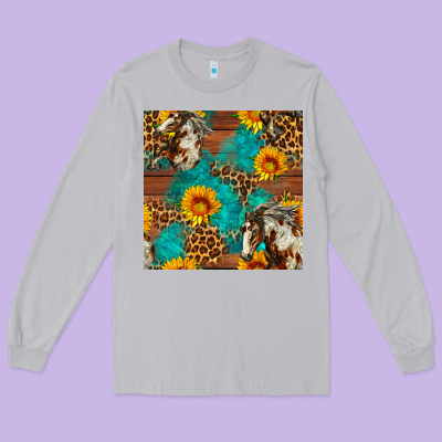 Western Horse And Sunflower Seamless Pattern Long Sleeve Tee Designed By Fadigitalartstudio
