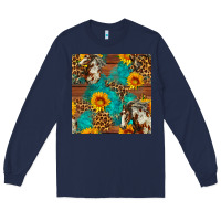 Navy western horse and sunflower seamless pattern Long Sleeve Tee - FaDigitalArtStudio