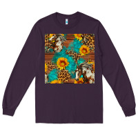 Plum western horse and sunflower seamless pattern Long Sleeve Tee - FaDigitalArtStudio