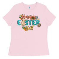Bubblegum Pink Happy Easter y'all Easter Day Ladies Tee - HowdyJamesFarm