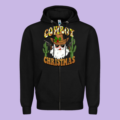 Cowboy Christmas Santa Zipper Hoodie Designed By Barkaloodesign