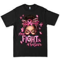 Black pray fight believe breast cancer afro messy bun Premium Tee - texasbilliewilder