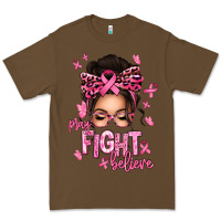 Cacao pray fight believe breast cancer afro messy bun Premium Tee - texasbilliewilder