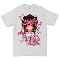 Dove Grey pray fight believe breast cancer afro messy bun Premium Tee - texasbilliewilder