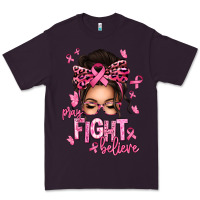 Plum pray fight believe breast cancer afro messy bun Premium Tee - texasbilliewilder