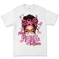 White pray fight believe breast cancer afro messy bun Premium Tee - texasbilliewilder
