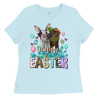Baby Blue Happy Easter Heifers Easter Day Ladies Tee - HowdyJamesFarm
