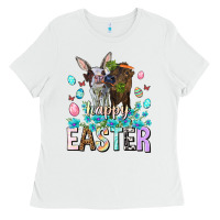 White Happy Easter Heifers Easter Day Ladies Tee - HowdyJamesFarm