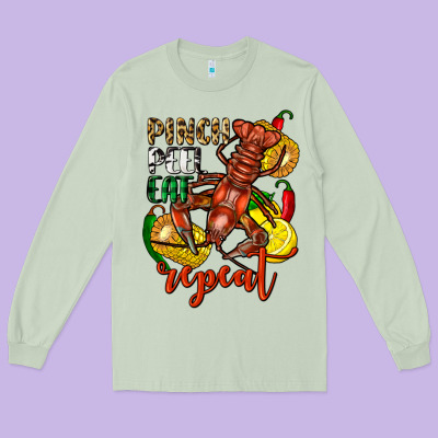 Pinch Peel Eat Repeat Crawfish Long Sleeve Tee Designed By Fadigitalartstudio