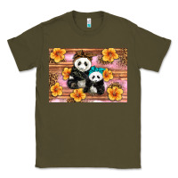 Army Green Mama Panda And Baby Panda Classic Tee - Artiststas