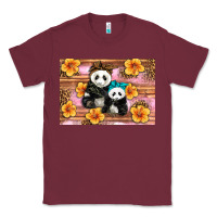 Burgundy Mama Panda And Baby Panda Classic Tee - Artiststas