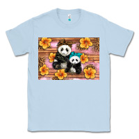 Dusty Blue Mama Panda And Baby Panda Classic Tee - Artiststas