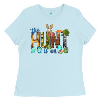 Baby Blue The hunt is on with eggs Easter Day Ladies Tee - HowdyJamesFarm