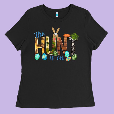 The Hunt Is On With Eggs Easter Day Ladies Tee Designed By Howdyjamesfarm