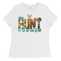 White The hunt is on with eggs Easter Day Ladies Tee - HowdyJamesFarm