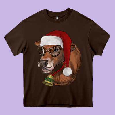 Christmas Glasses Heifer Heavy Core Tee Designed By Ranaportraitstore