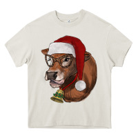 Cream christmas glasses heifer Heavy Core Tee - RanaPortraitStore