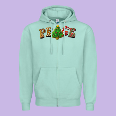 Christmas Peace Zipper Hoodie Designed By Barkaloodesign