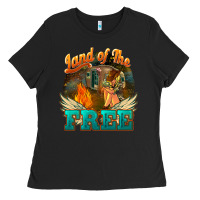 Black Land of the free 4th of july Ladies Tee - HowdyJamesFarm
