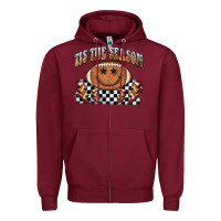 Burgundy tis the season football smiley face Zipper Hoodie - BarkalooDesign