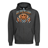 Charcoal Heather tis the season football smiley face Zipper Hoodie - BarkalooDesign