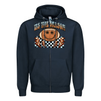 Navy tis the season football smiley face Zipper Hoodie - BarkalooDesign