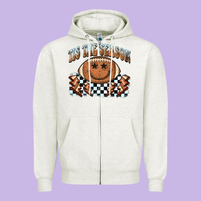 Tis The Season Football Smiley Face Zipper Hoodie Designed By Barkaloodesign