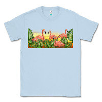 Dusty Blue flamingos with sunset Classic Tee - TumblerDesignByShophia