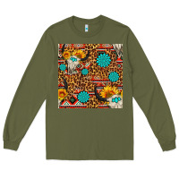 Army Green western aztec bull skull seamless pattern Long Sleeve Tee - FaDigitalArtStudio