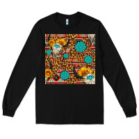 Black western aztec bull skull seamless pattern Long Sleeve Tee - FaDigitalArtStudio