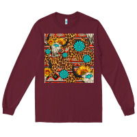 Burgundy western aztec bull skull seamless pattern Long Sleeve Tee - FaDigitalArtStudio