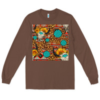 Chestnut western aztec bull skull seamless pattern Long Sleeve Tee - FaDigitalArtStudio