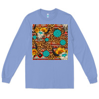 Colony Blue western aztec bull skull seamless pattern Long Sleeve Tee - FaDigitalArtStudio