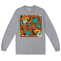 Heather Grey western aztec bull skull seamless pattern Long Sleeve Tee - FaDigitalArtStudio