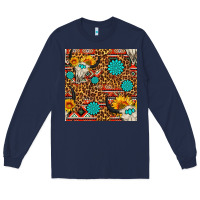 Navy western aztec bull skull seamless pattern Long Sleeve Tee - FaDigitalArtStudio