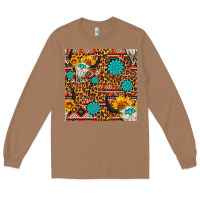 Toasted Coconut western aztec bull skull seamless pattern Long Sleeve Tee - FaDigitalArtStudio