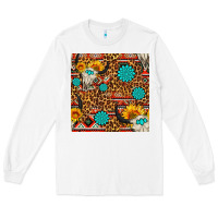 White western aztec bull skull seamless pattern Long Sleeve Tee - FaDigitalArtStudio