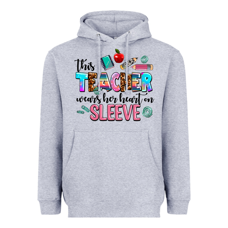 This Teacher Wears Her Heart On Sleeve Heavyweight Hoodie by AdoDesignShop | Teevron