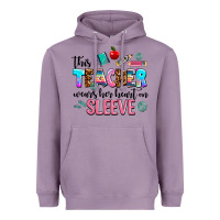 Lavender this teacher wears her heart on sleeve Heavyweight Hoodie - AdoDesignShop