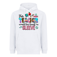 White this teacher wears her heart on sleeve Heavyweight Hoodie - AdoDesignShop