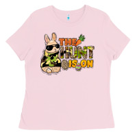 Bubblegum Pink The hunt is on Easter Day Ladies Tee - HowdyJamesFarm