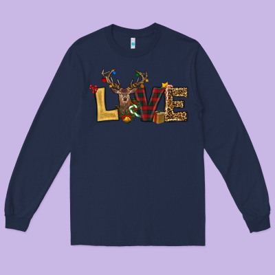 Christmas Reindeer Love Long Sleeve Tee Designed By Ranaportraitstore