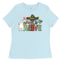 Baby Blue He is alive Easter Day Ladies Tee - HowdyJamesFarm