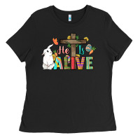 Black He is alive Easter Day Ladies Tee - HowdyJamesFarm