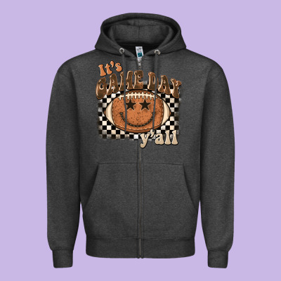 It's Game Day Y'all Football Smiley Face Zipper Hoodie Designed By Barkaloodesign