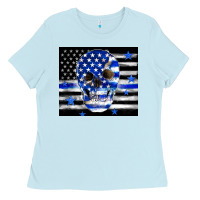 Baby Blue police flag patriotic skull Ladies Tee - TumblerDesignByShophia