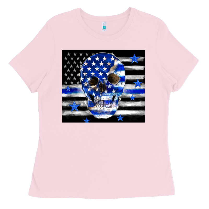 Police Flag Patriotic Skull Ladies Tee by TumblerDesignByShophia | Teevron