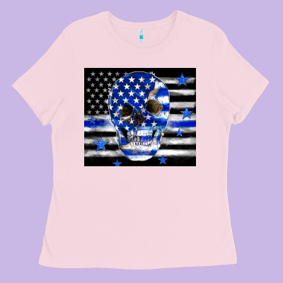 Police Flag Patriotic Skull Ladies Tee Designed By Tumblerdesignbyshophia