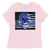 Bubblegum Pink police flag patriotic skull Ladies Tee - TumblerDesignByShophia